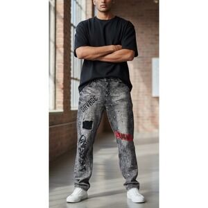 Encrypted Jeans Black Size 38x32 Denim Distressed Acid Wash